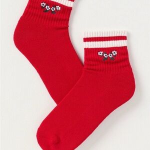 Daily Practice by Anthropologie Red Floral Embroidered Socks